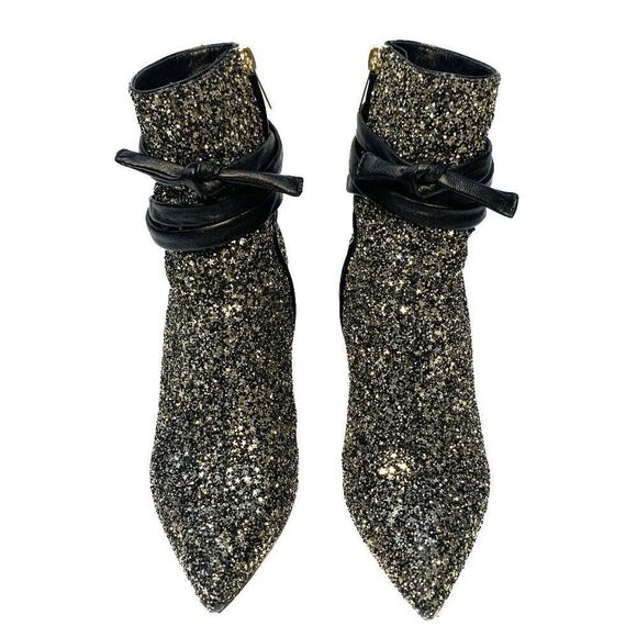 Jimmy Choo Henrietta Silver Glitter Star Leather Trim Ankle Booties EU 36 US 6 - Picture 2 of 10